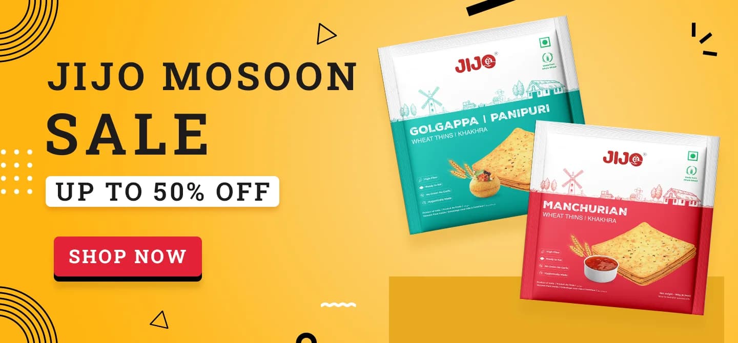 JIJO Monsoon Sale, up to 50% off: Golgappa Panipuri and Manchurian wheat thins khakhra. Shop now