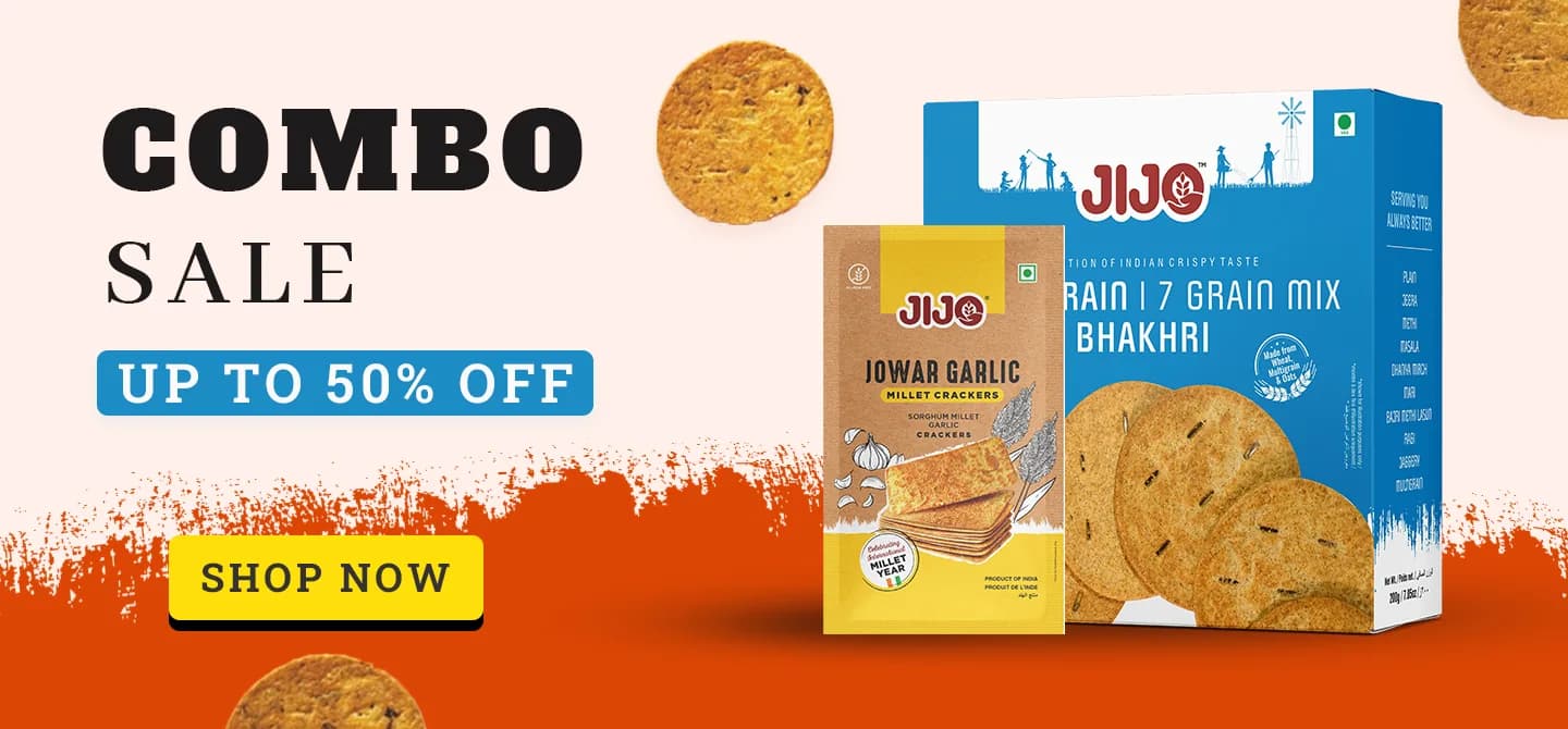 Combo Sale, up to 50% off: Jowar Garlic millet crackers and Multigrain 7 Grain Mix Bhakhri. Shop now